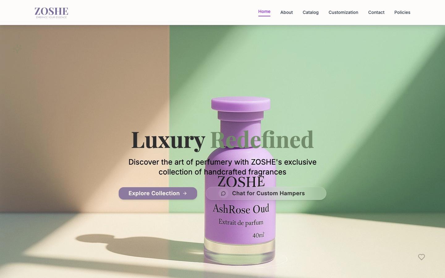 Screenshot of the Zoshe website homepage